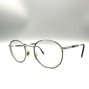 Police Vintage Round Eyeglasses Silver Black Metal Optical Frames 50-21 Wing